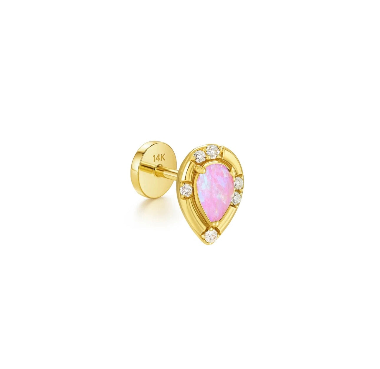 Pink Tear Stud Earring 14k