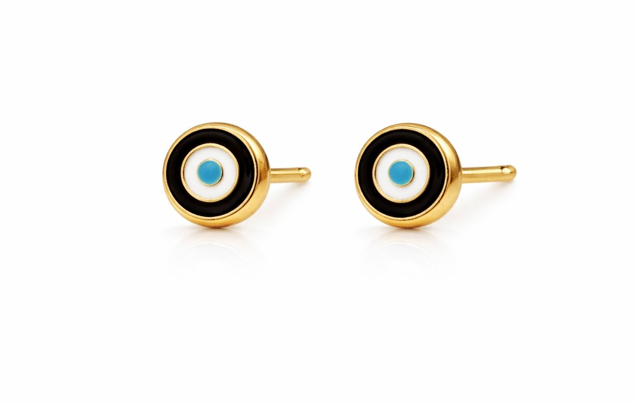 Round Evil Eye Stud Earrings 14k
