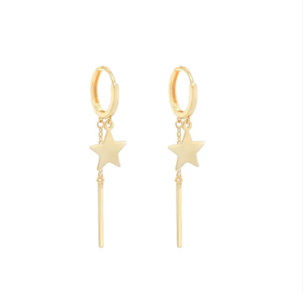 Chain & Star Hoop Earrings 14k