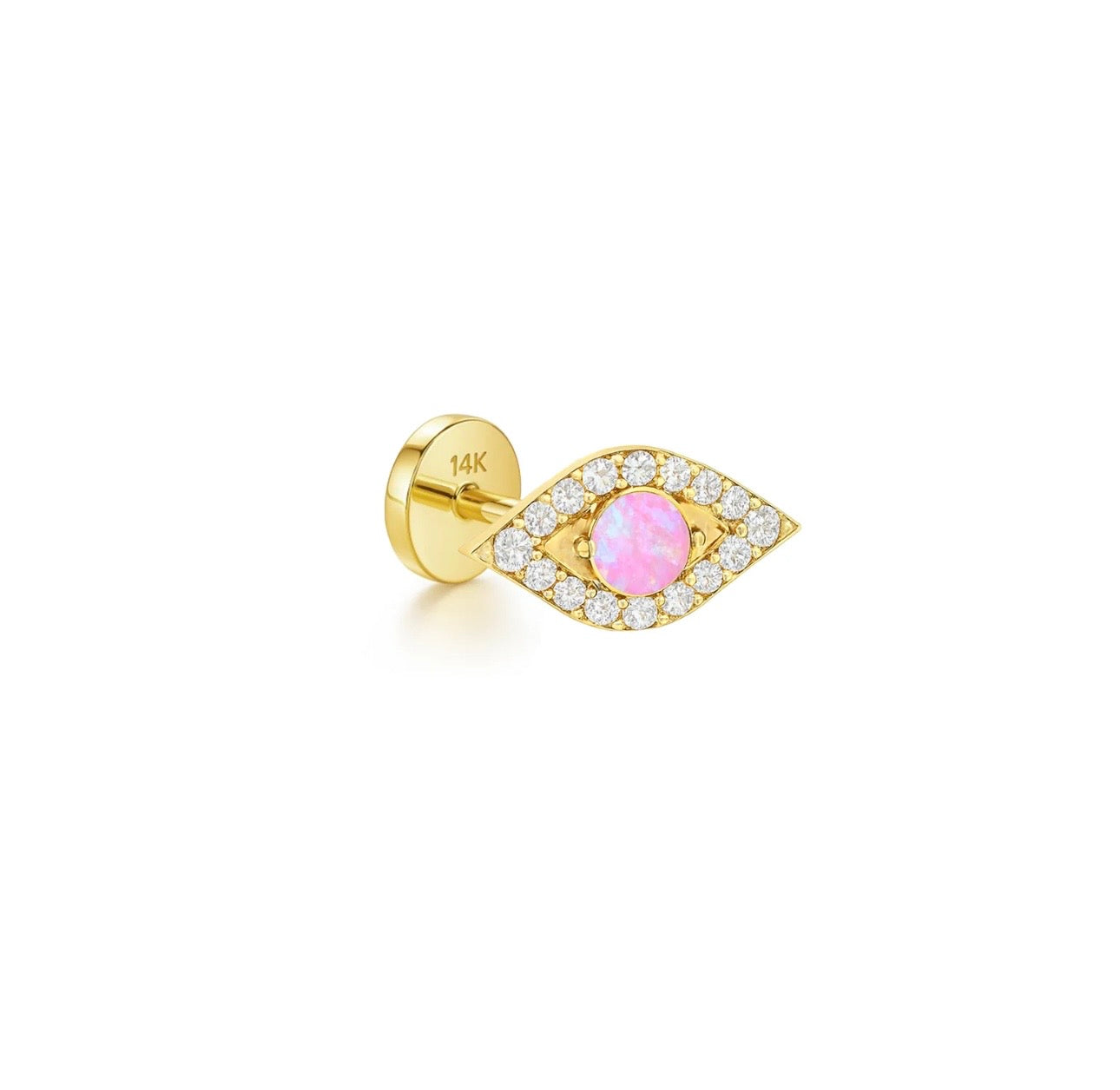 Pink Evil Eye Stup Earring 14k