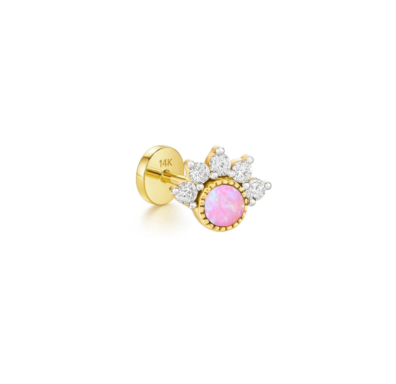 Pink Crown Stup Earring 14k