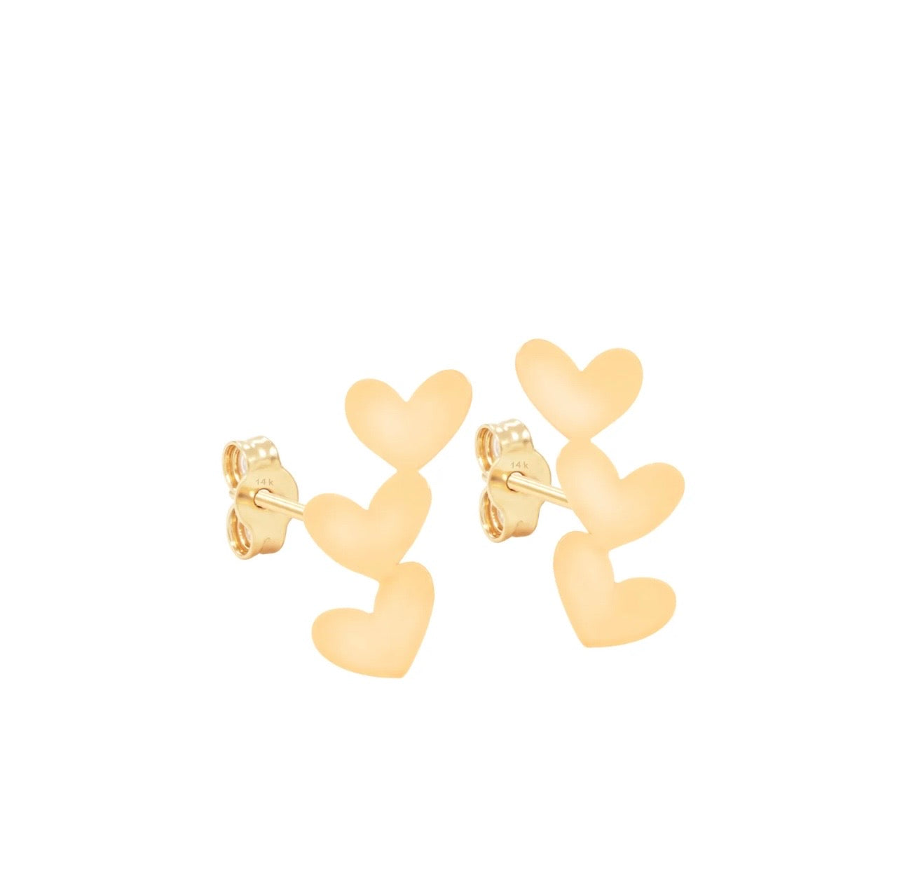 Triplete Heart Stud Earrings 14k