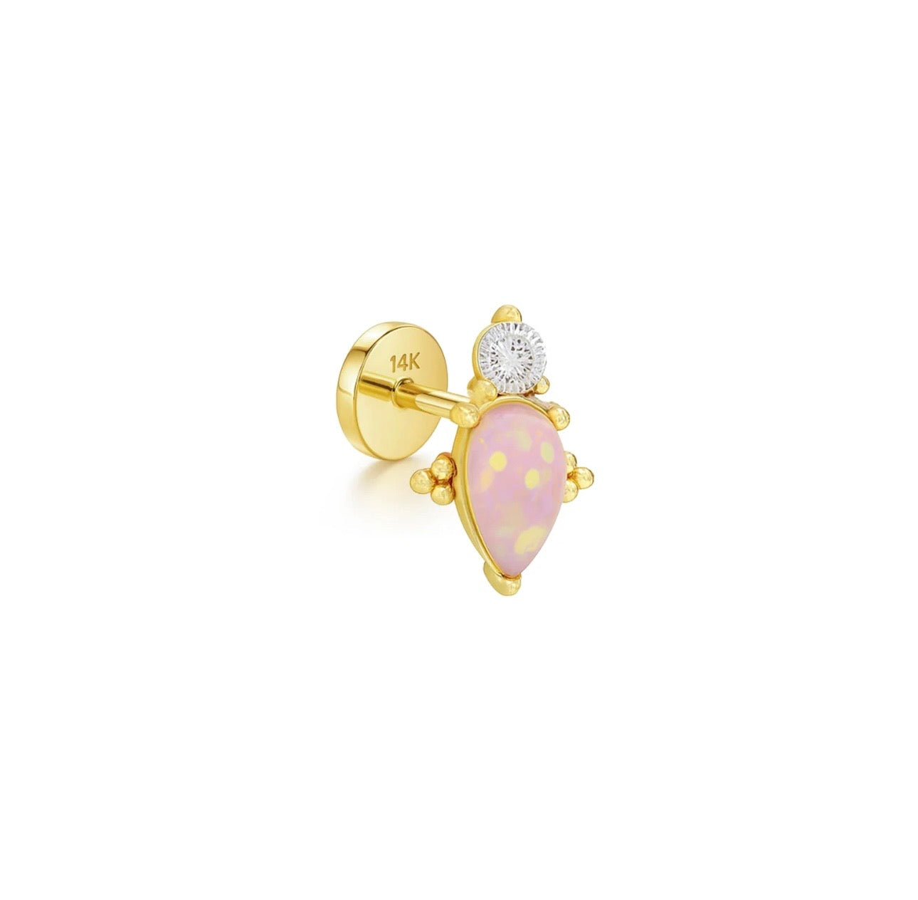 Glitter Pink Stud Earring 14k
