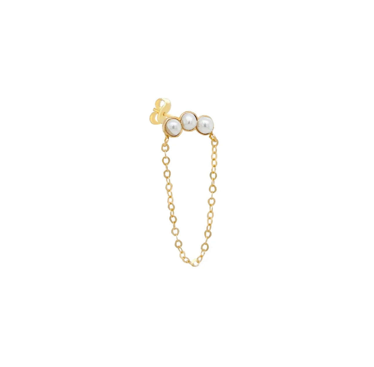 Triple Pearl Chain Earring 14k